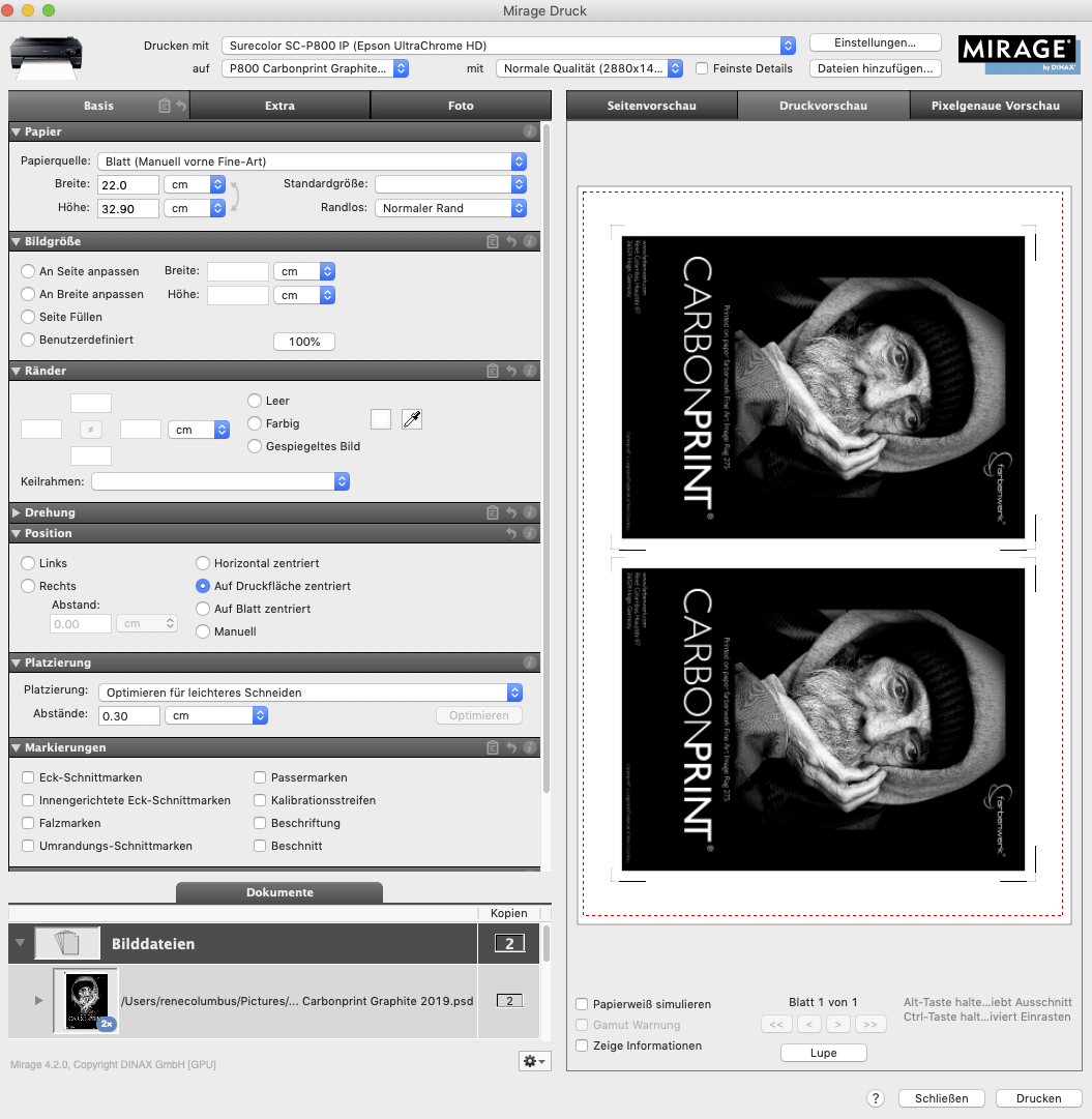 Carbonprint Graphite mit Mirage Software